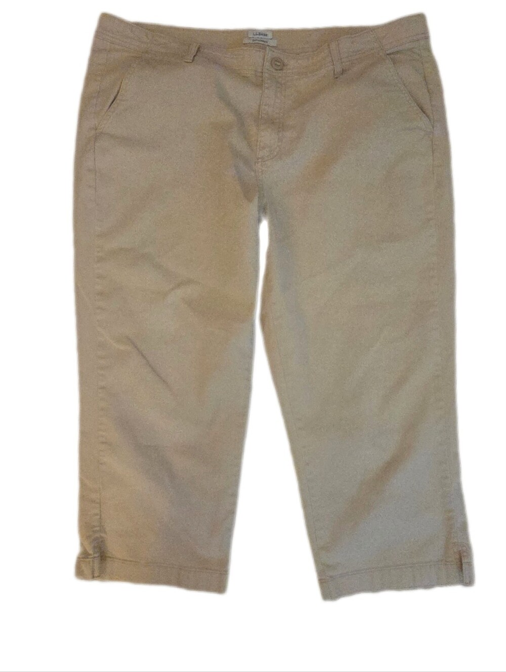 L.L.Bean Khaki Cropped Pants Classic Trouser Org Cotton  Plus Size 18 P